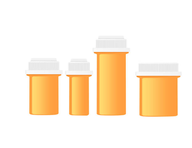 istock Set of four different sizes empty medical pill bottles vector illustration on white background 1960985866