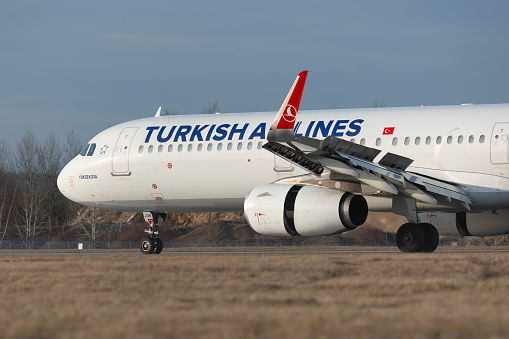PRAGUE - December 27, 2023: Turkish Airlines Airbus A321-231 REG:TC-JSN at Vaclav Havel Airport Prague. From Istanbul to Prague. Turkish Airlines is the flag carrier of Turkey.