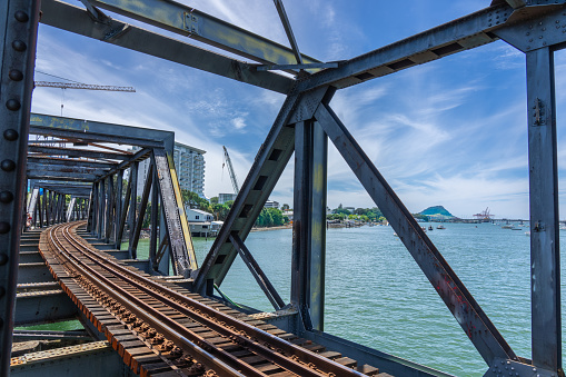 Tauranga Railway Bridge across harbour between downtown and Matapihi.
