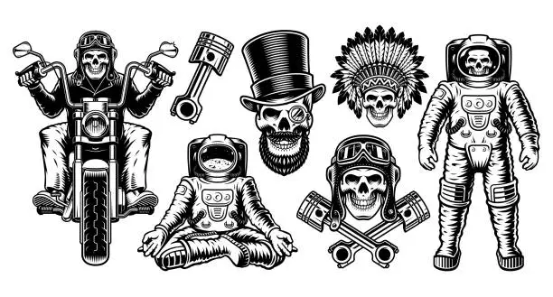 Vector illustration of a set of vector illustrations with different skeletons