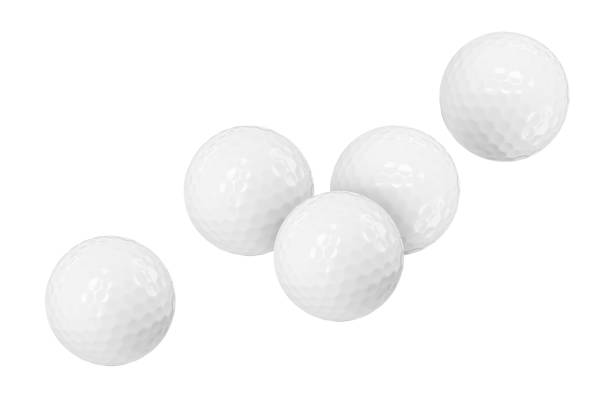 Many golf balls flying on white background