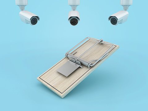 Mouse Trap with Security Cameras - Colored Background - 3D Rendering