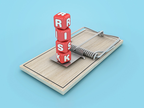 Mouse Trap with Risk Blocks - Colored Background - 3D Rendering
