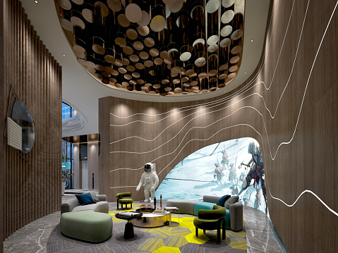 3d render luxury hotel reception lobby entrance
