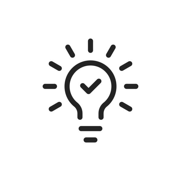 illustrations, cliparts, dessins animés et icônes de ampoule noire avec coche comme icône de pointe rapide - conseil