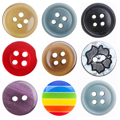 A set of plastic buttons, isolated on a white background.