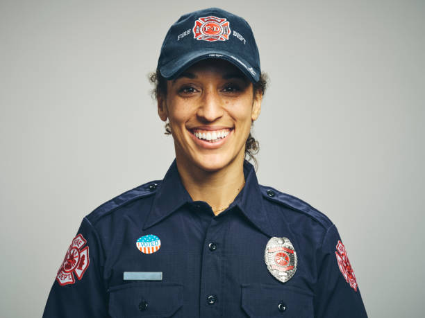 istock Female Firefighter With I VOTED Sticker 1961156866