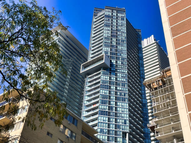 Modern buildings rising above the urban skyline of Mississauga in southern Ontario Canada.
