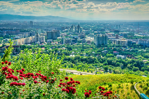 Cityscape of downtown Almaty, Kazakhstan as seen from Kok Tobe Hill.