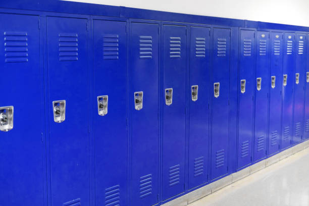 istock close up on blue lockers in the school 1961200425