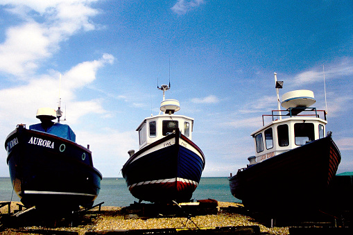 Ships ashore in Deal, Kent, From old film stock in 1991.