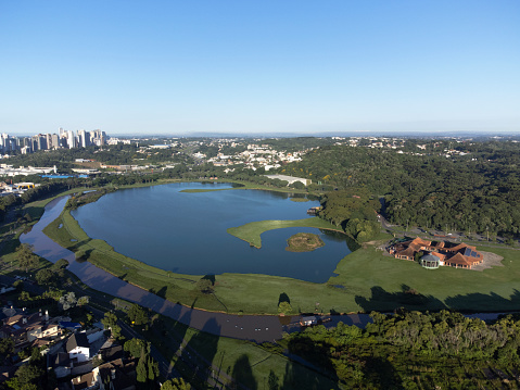 Aerial image of Barigui Park in Curitiba.
