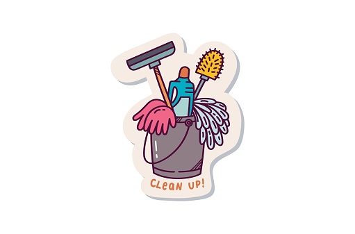 Clean Look Sticker Cute Cleaning Supplies Sticker Design Stock Illustration - Download ...