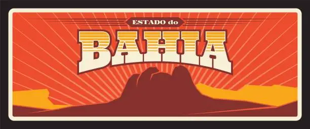 Vector illustration of Brazil Bahia state retro travel plate