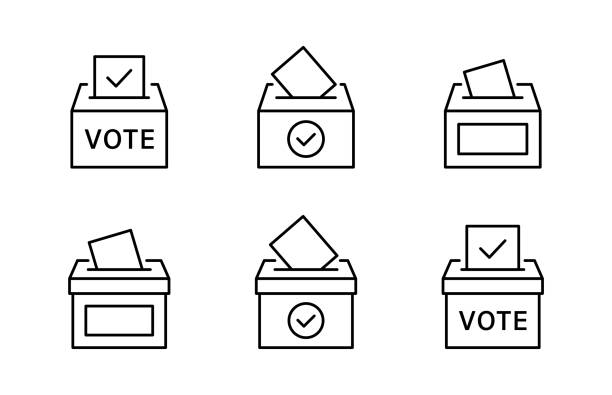 illustrazioni stock, clip art, cartoni animati e icone di tendenza di set di icone del bollettino di voto. icone del voto elettorale. casella di voto. collezione di icone elettorali - urna elettorale