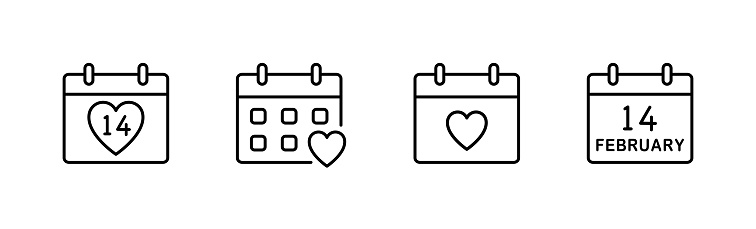 Valentines day calendar icon. Calendar date icons. Happy valentines day icon set. EPS 10