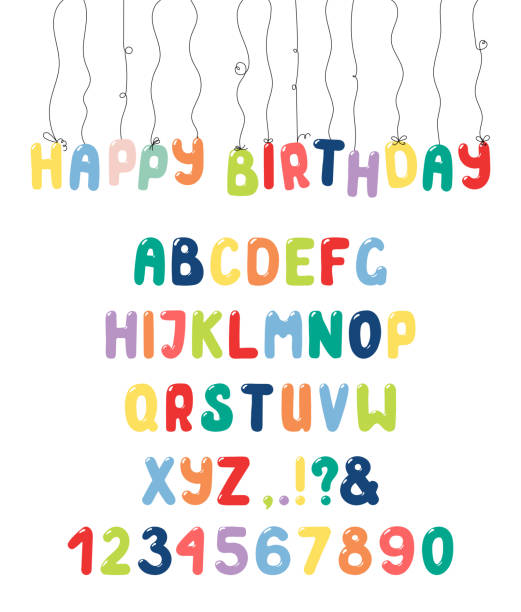 ilustraciones, imágenes clip art, dibujos animados e iconos de stock de cute roman alphabet with numbers - question mark number exclamation point ampersand