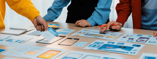 istock Panorama banner of startup company employee planning on user interface. Synergic 1961360962