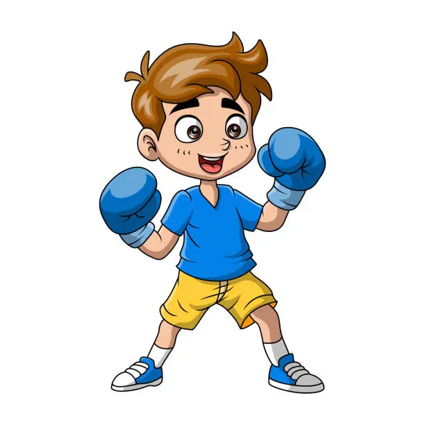 Vector illustration of Cute little boy cartoon boxing