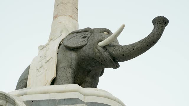 Slow Motion Reveal of the Elephant Fountain in Catania's Duomo Square