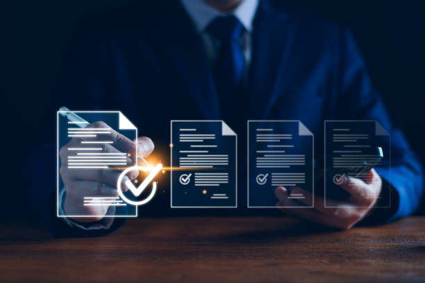 istock Digital online business contract and Electronic signature with e-document concept, Businessman use pen check mark on e-document digital document management, paperless office and smart technology 1961394699