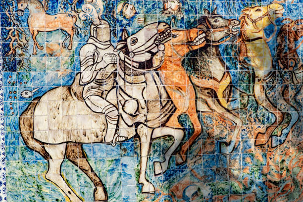 istock painted tile with figure of Spanish conqueror in ancient Mexico 1961394702