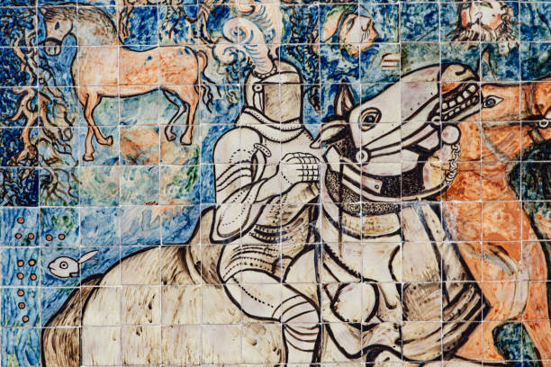 istock painted tile with figure of Spanish conqueror in ancient Mexico 1961394705