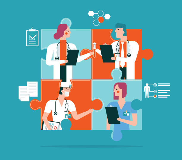 zawód lekarza - praca zespołowa - healthcare and medicine communication doctor puzzle stock illustrations