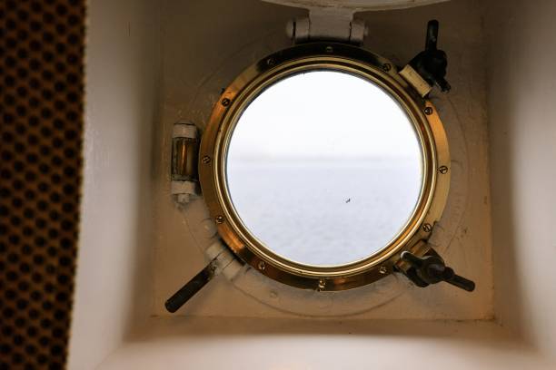 Close-up of a porthole on a white ship, Lake Ontario, Toronto, Canada - June 2018