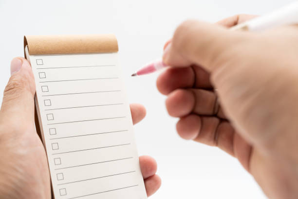 Blank checklist, planning for shopping reminder or project priority task list. small notepad with checkbox isolated on white background. Blank checklist for text. Copy Space.