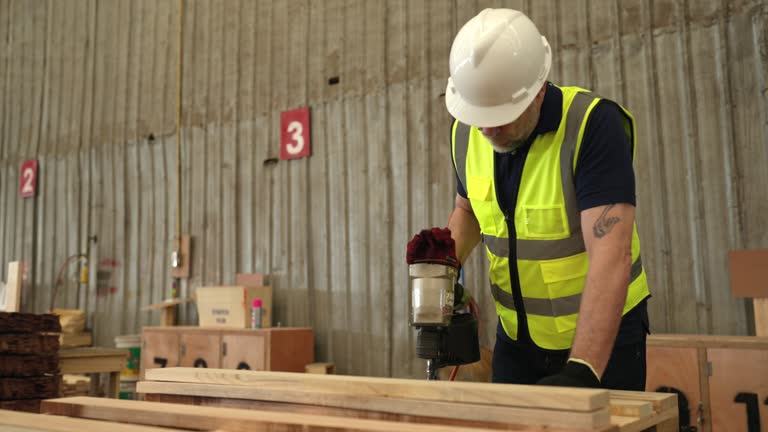 Senior Carpenter Repair Wooden Planks.