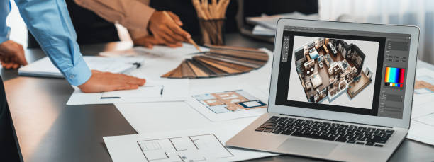 Group of interior architect designer discussing together with software. Insight