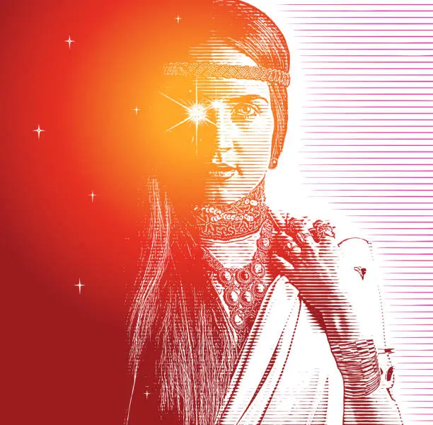 Vector illustration of Young hipster woman and stars