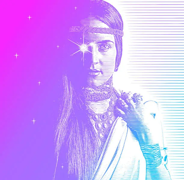 Vector illustration of Young hipster woman and stars