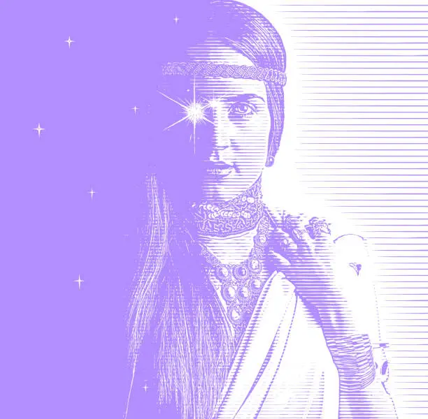 Vector illustration of Young hipster woman and stars