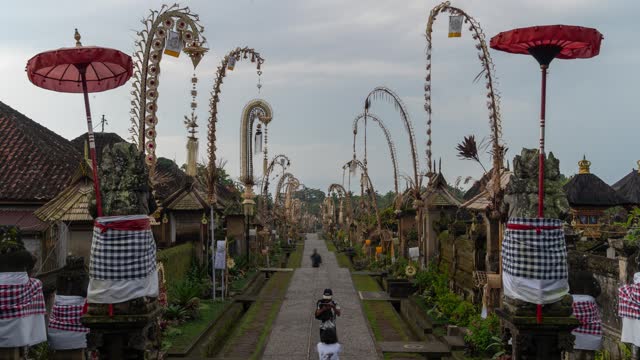Bali, Indonesia - Penglipuran Traditional Balinese Village Decorated with Penjor for Galungan Kuningan
