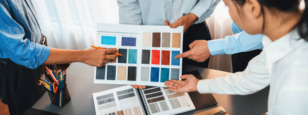 istock Group of professional interior designer and architect choosing color. Insight 1961724361