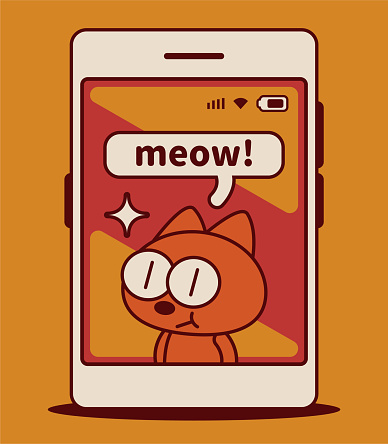Unique and Creative Character Designs Vector Art Illustration.
A quirky and cute kitten greeting on a smartphone screen.