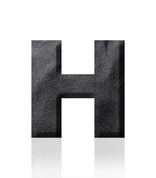 zdjęcie na białym tle trójwymiarowego czarnego piasku litery h alfabetu na białym tle - letter h alphabet metal three dimensional shape zdjęcia i obrazy z banku zdjęć