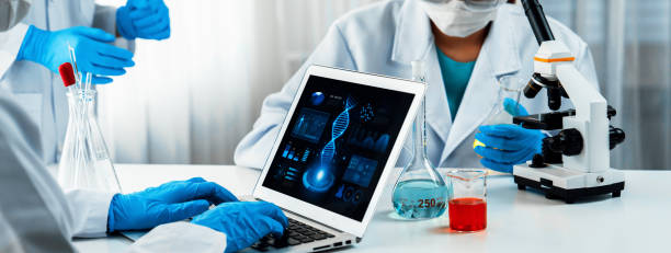 istock Innovative medical biotechnology software with lab researcher. Rigid 1961744507