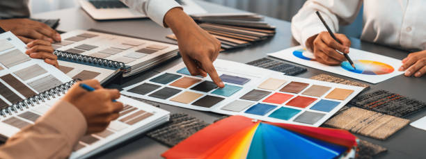 istock Group of professional interior designer and architect choosing color. Insight 1961752289