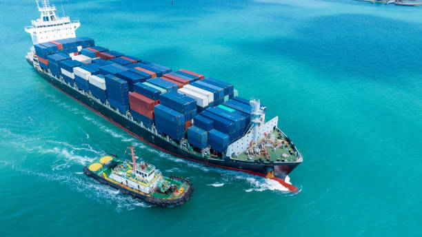 istock Cargo Container Ship top view. container ship running in the ocean import export shipping industry freight and transportation logistics concept. commercial shipping by sea 1961755863
