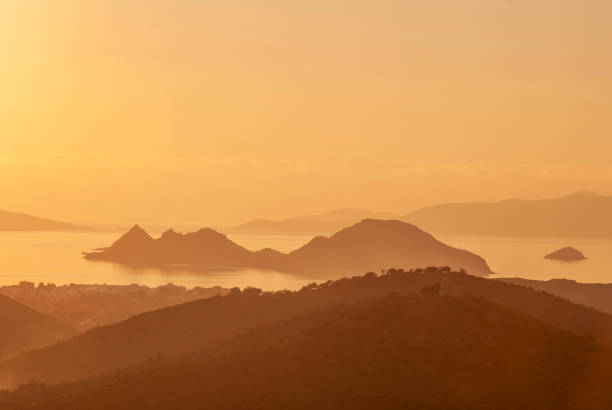 Dusk over the Sea, hills and islands