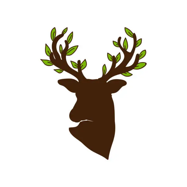 Vector illustration of Deer Antler Horn Tree Leaf Leaves Illustration Design Vector