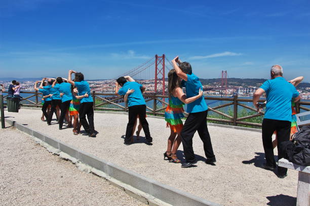 dancing on the street in lisbon city, portugal - lisbon portugal city europe portuguese culture imagens e fotografias de stock