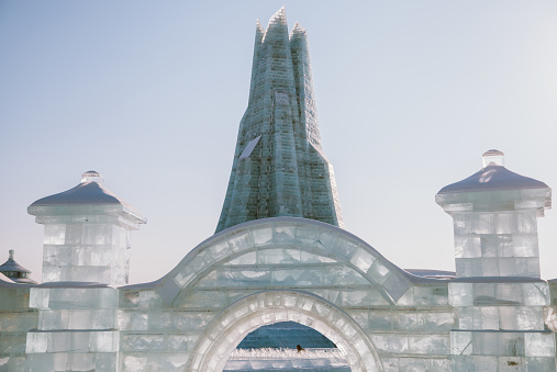 January 18th 2024, Harbin, China: An ice sculpture at the Ice Festival. Ice Festival is the most popular event during winter in Harbin, which is open to public and attracts tourists from all over China.