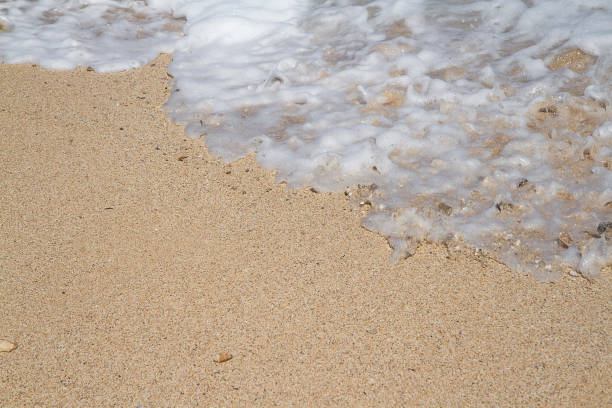 istock Close up soft wave lapped the sandy beach, Summer Background. 1961842183
