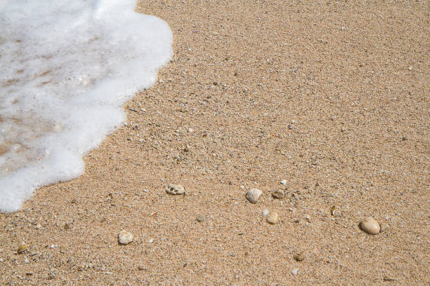 Close up soft wave lapped the sandy beach, Summer Background.
