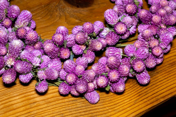 Beautiful dry flowers made from globe amaranth flowers.