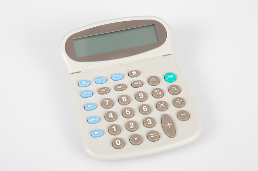 retro vintage calculator technology for school maths and accounting with analog rubber buttons